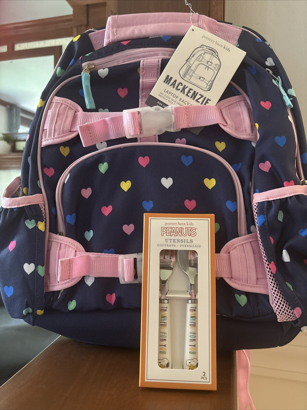 School Pottery barn Snoopy Disney LARGE Backpack +Travel Peanuts girl Heart ?? ]