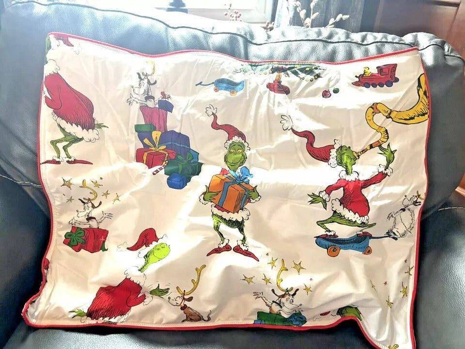 Disney Pottery Barn GRINCH Christmas pillow Sham Dr Seuss Holiday Gift party "