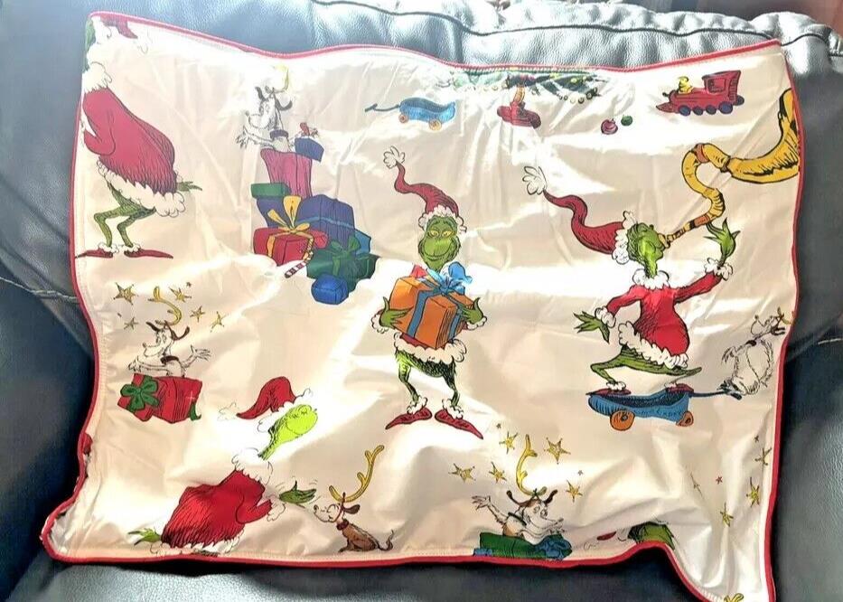 Disney Pottery Barn GRINCH Christmas pillow Sham Dr Seuss Holiday party kid =