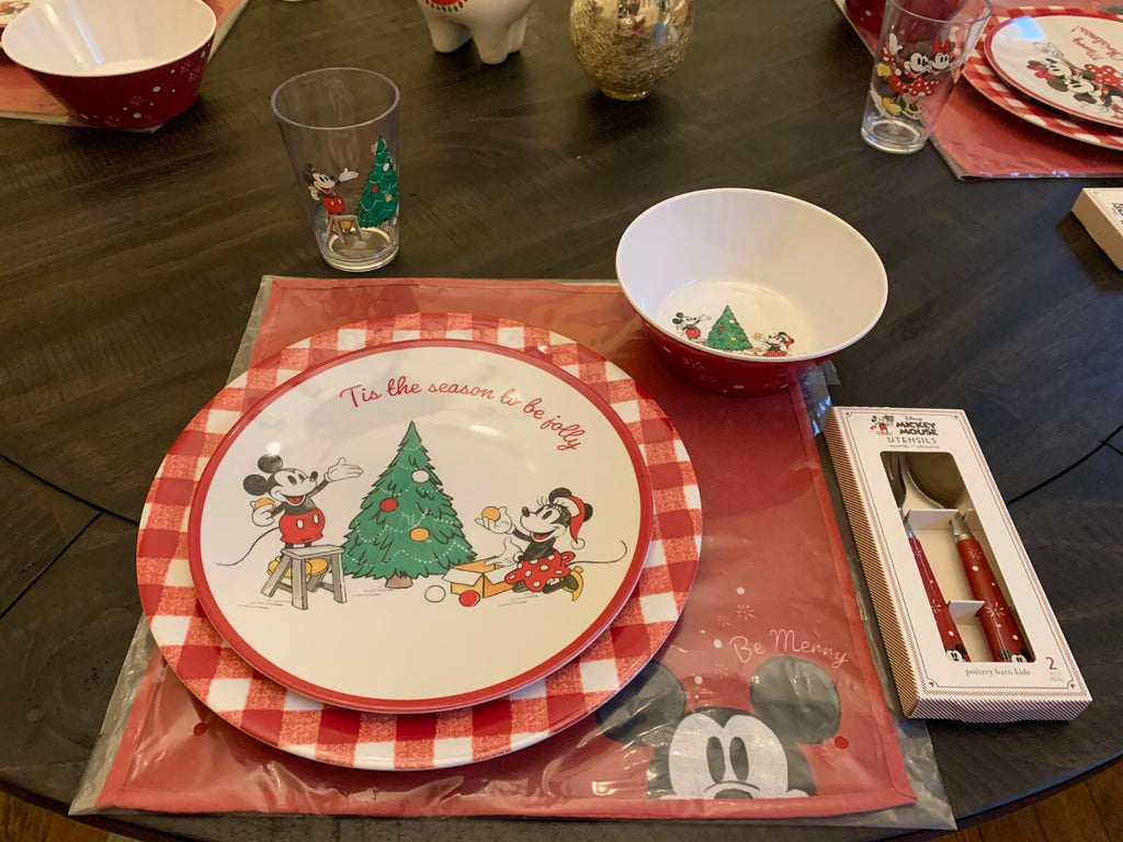 Disney Pottery barn Mickey Mouse Plate holiday plaid Christmas party school a