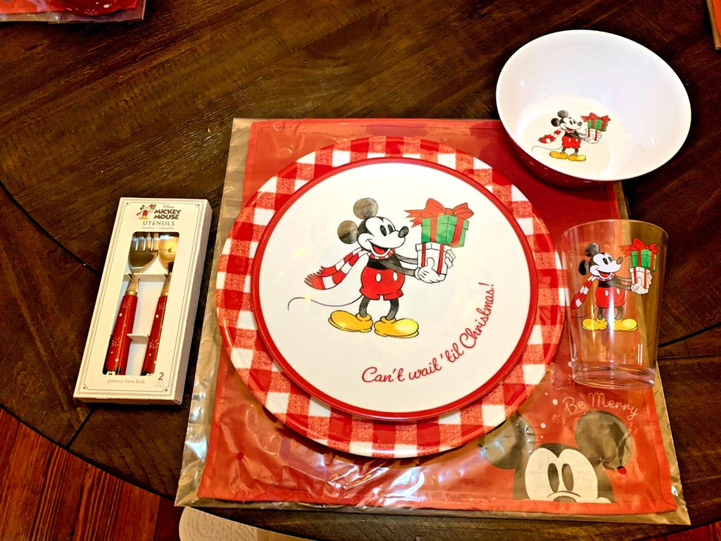 Disney Pottery barn Mickey Mouse Plate holiday plaid Christmas party school a
