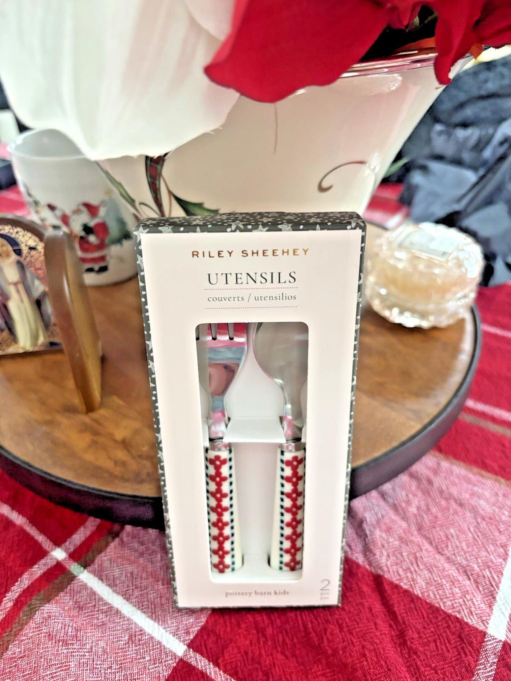 Pottery Barn Christmas Utensil set holiday party Disney travel school Riley red