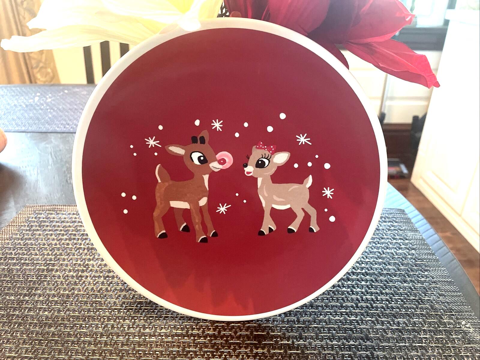 Pottery Barn holiday Rudolph Reindeer Clarice Christmas PLATE+ UTENSIL party