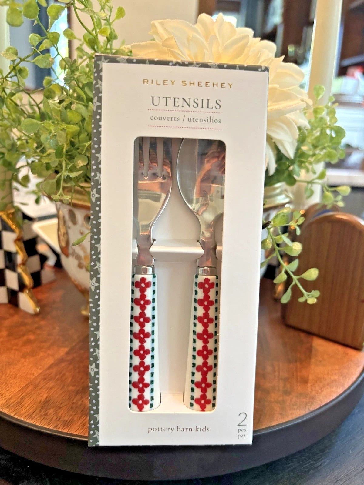 Pottery Barn Christmas Utensil set holiday party Disney travel school Riley red