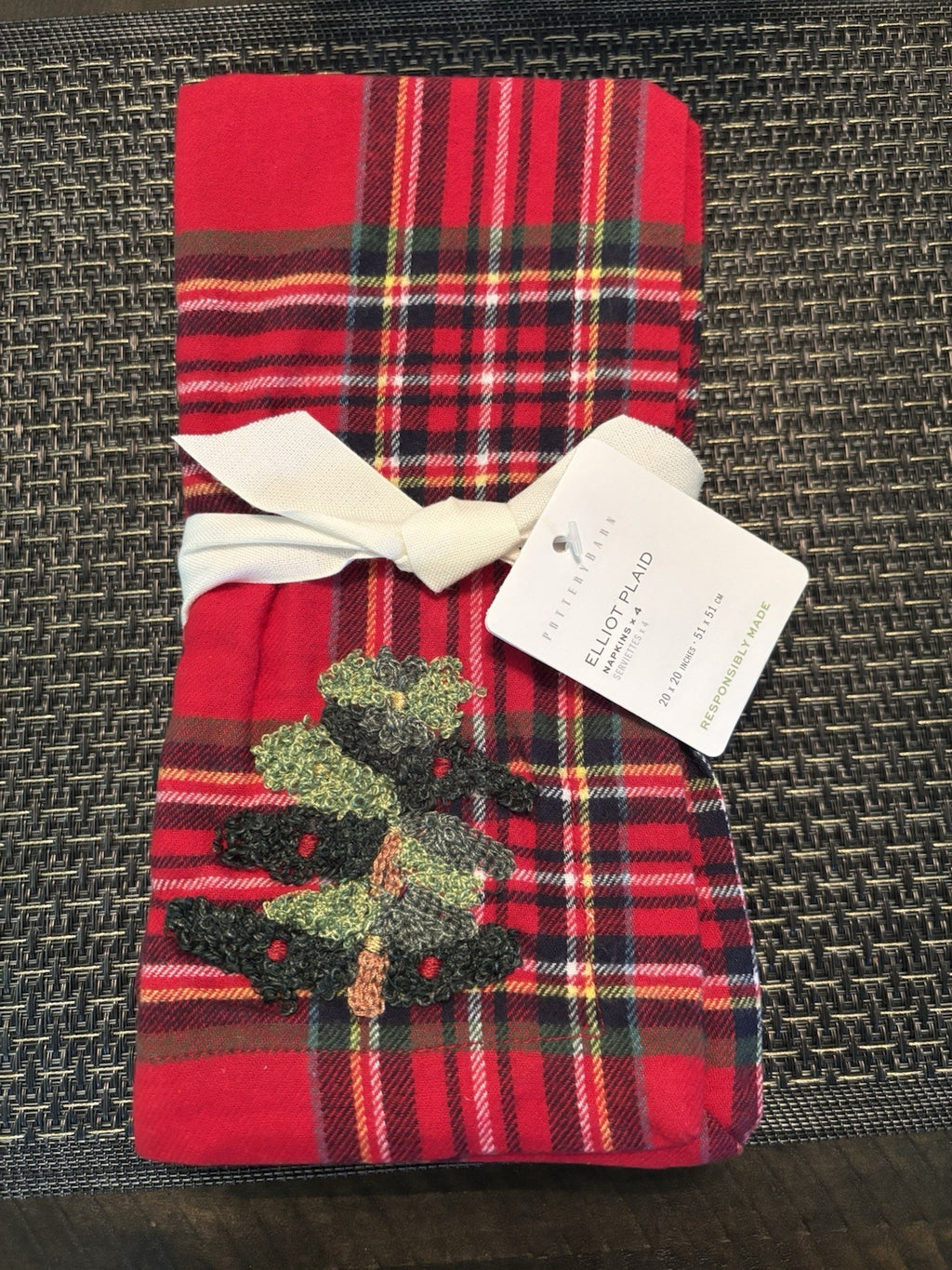 Pottery barn Christmas napkin holiday Elliot Tree cloth party gift red plaid SET