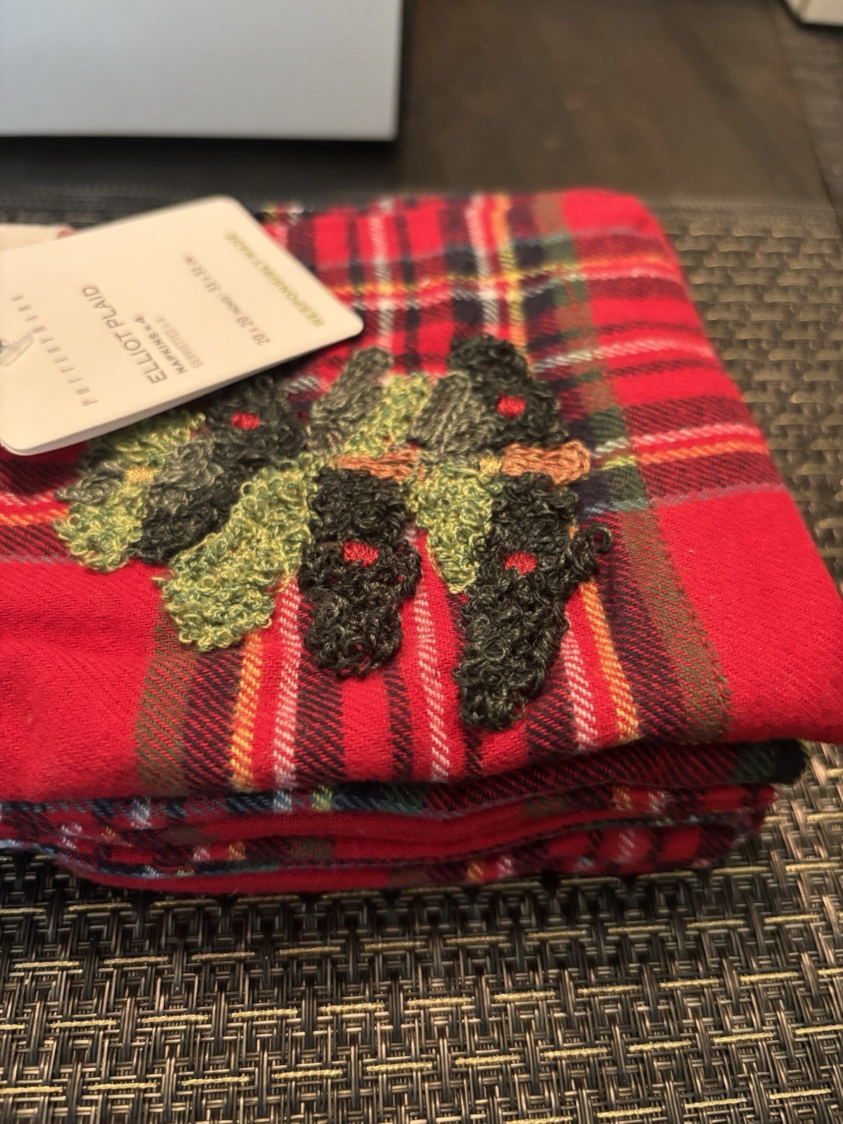 Pottery barn Christmas napkin holiday Elliot Tree cloth party gift red plaid SET