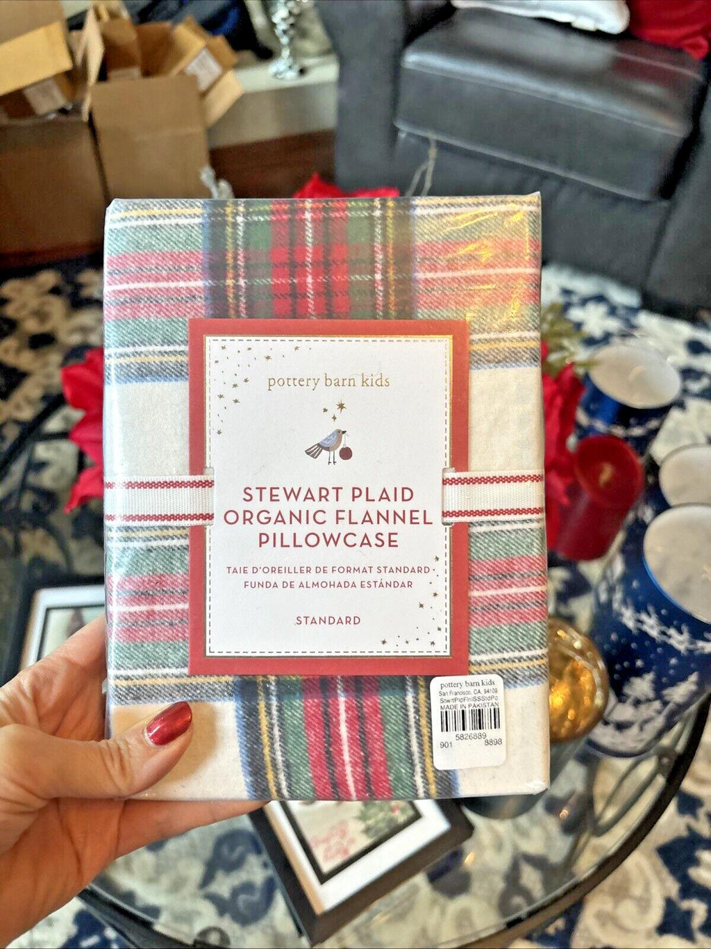Pottery Barn holiday PLAID Pillowcase gift party Christmas kid Stewart disney y