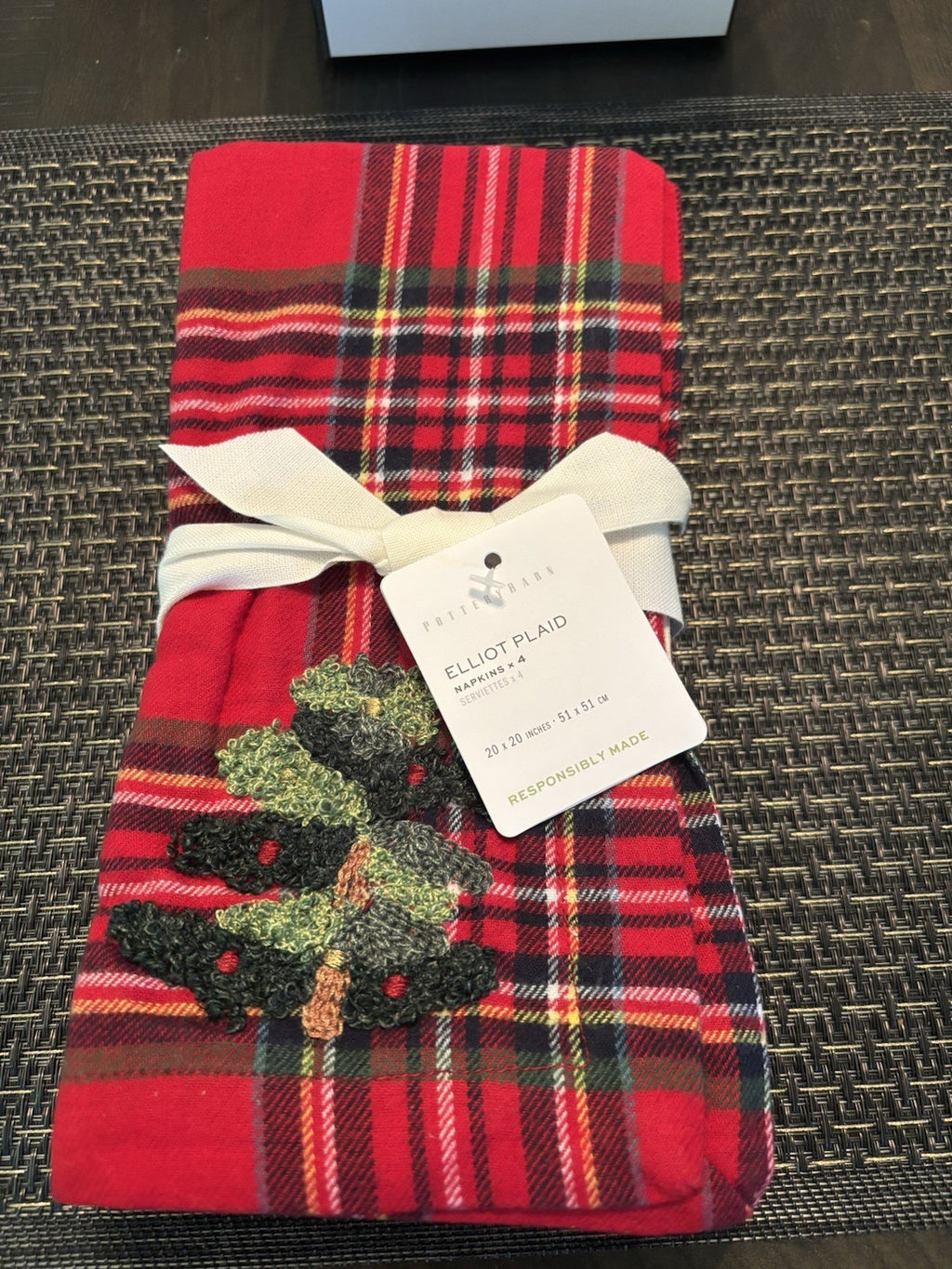 Pottery barn Christmas napkin holiday Elliot Tree cloth party gift red plaid SET