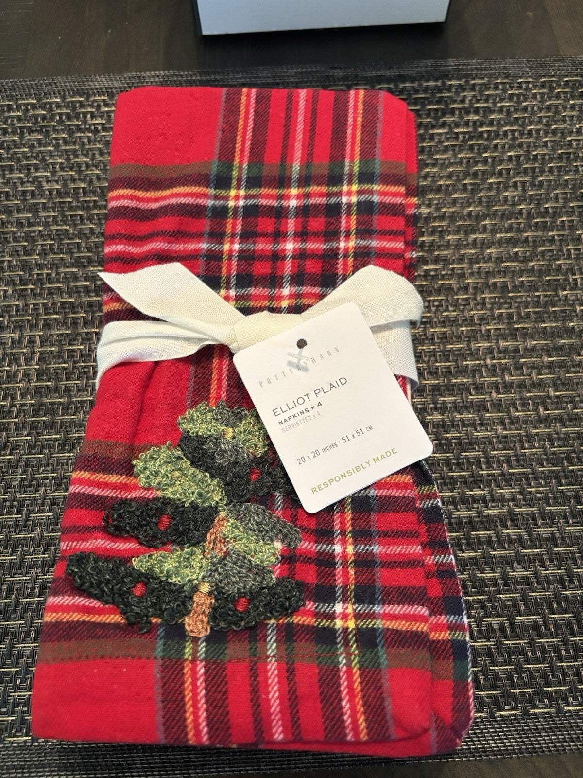 Pottery barn Christmas napkin holiday Elliot Tree cloth party gift red plaid SET