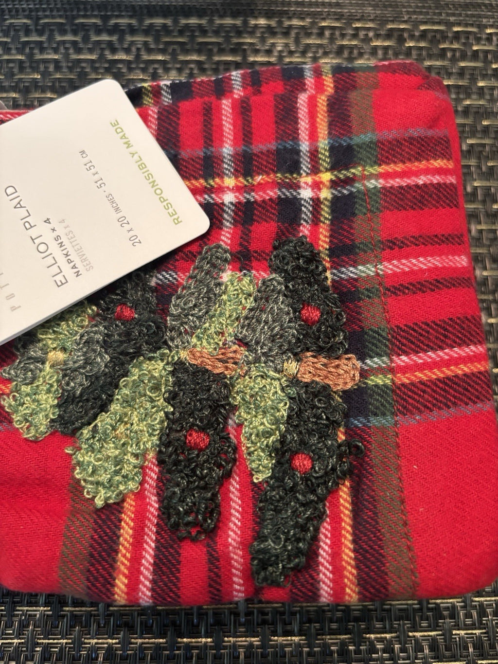 Pottery barn Christmas napkin holiday Elliot Tree cloth party gift red plaid SET
