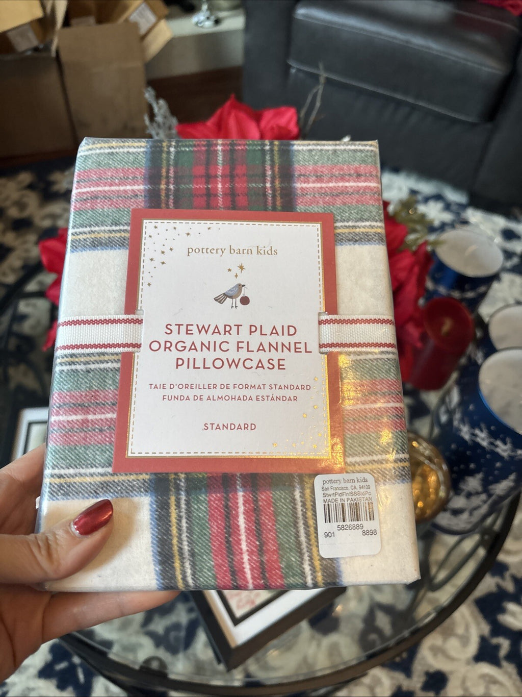 Pottery Barn holiday PLAID Pillowcase gift party Christmas kid Stewart disney y