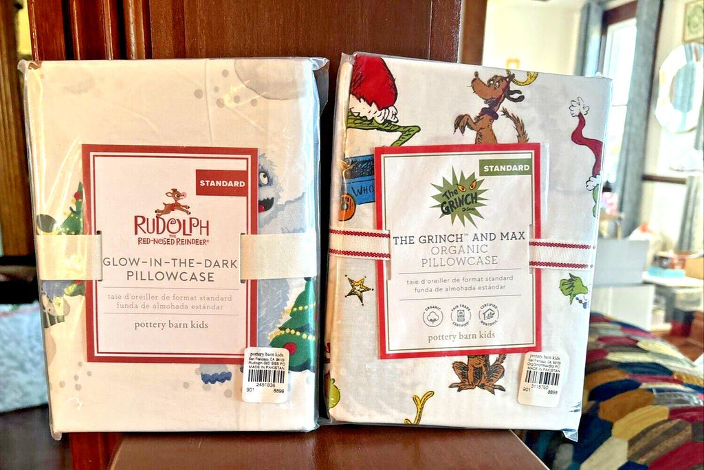 Pottery Barn GRINCH RUDOLPH Santa Christmas Seuss kid holiday Pillowcase SET 2