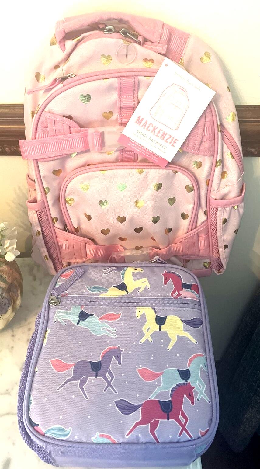 Pottery barn School Glitter BACKPACK Rainbow HEART + Lunch BOX Disney princess n