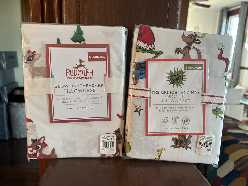 Pottery Barn GRINCH RUDOLPH Santa Christmas Seuss kid holiday Pillowcase SET 2