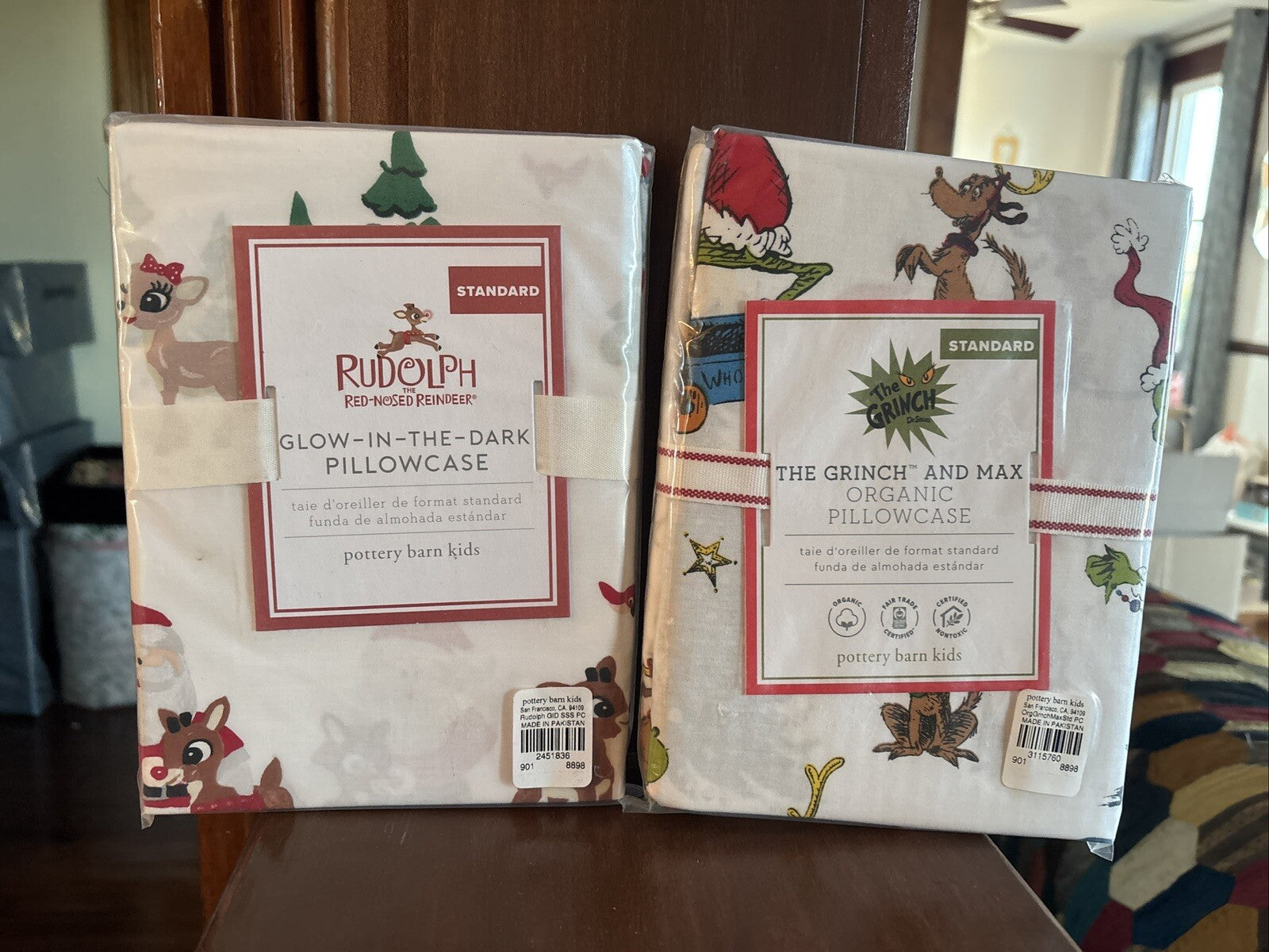 Pottery Barn GRINCH RUDOLPH Santa Christmas Seuss kid holiday Pillowcase SET 2