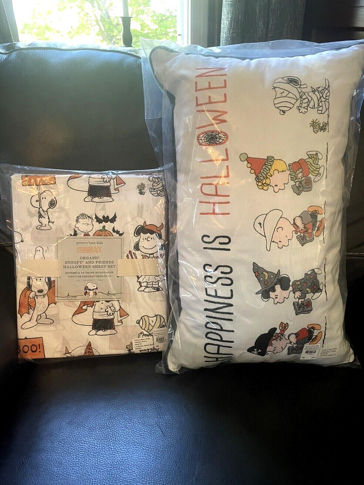 Disney Snoopy Pottery Barn Peanuts holiday Pillow School halloween 12x20 Gift =