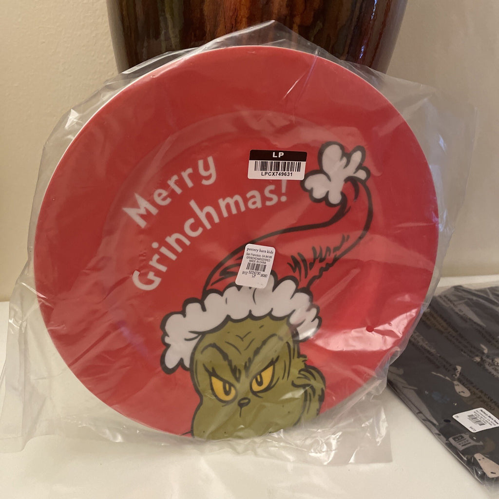 Pottery Barn GRINCH Christmas PLATE holiday Dr Seuss Disney party kid `
