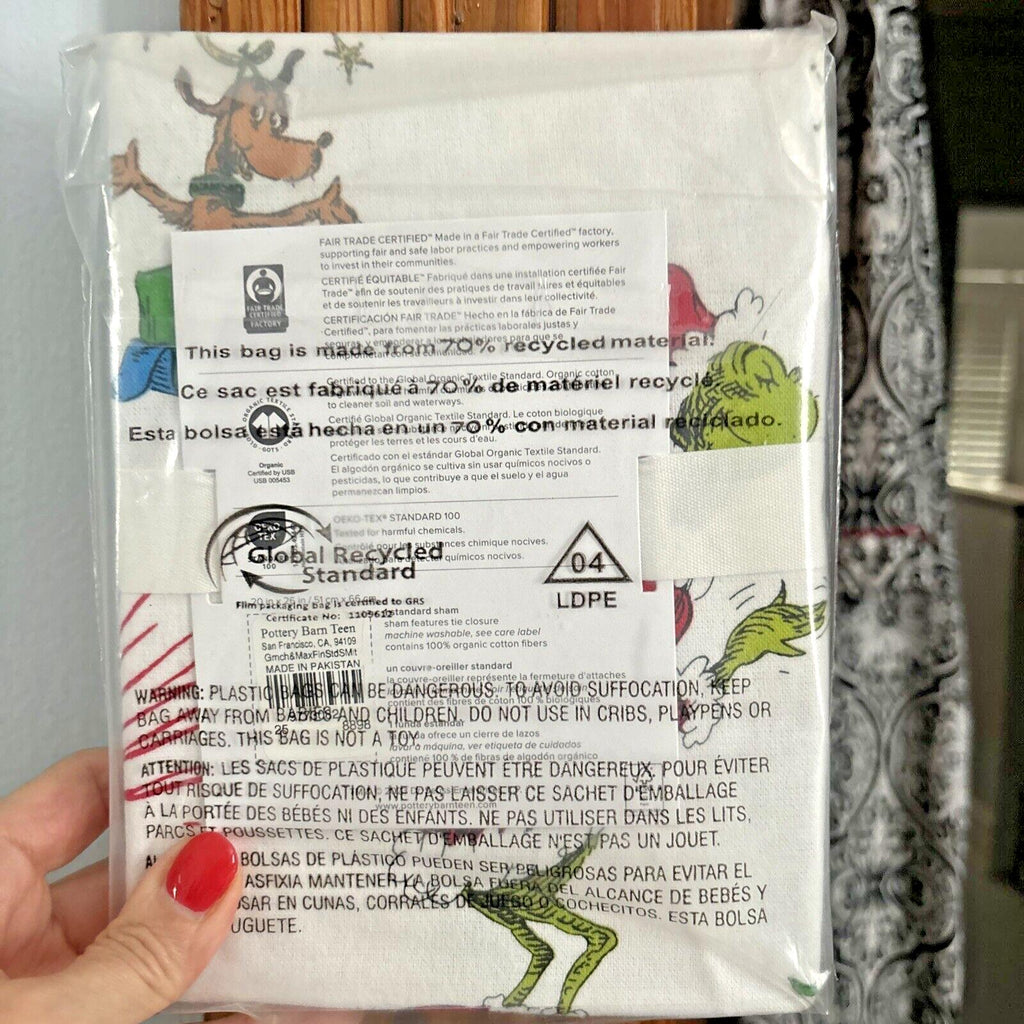 Pottery Barn Grinch Christmas pillow Sham Dr Seuss Holiday Disney Gift party ]