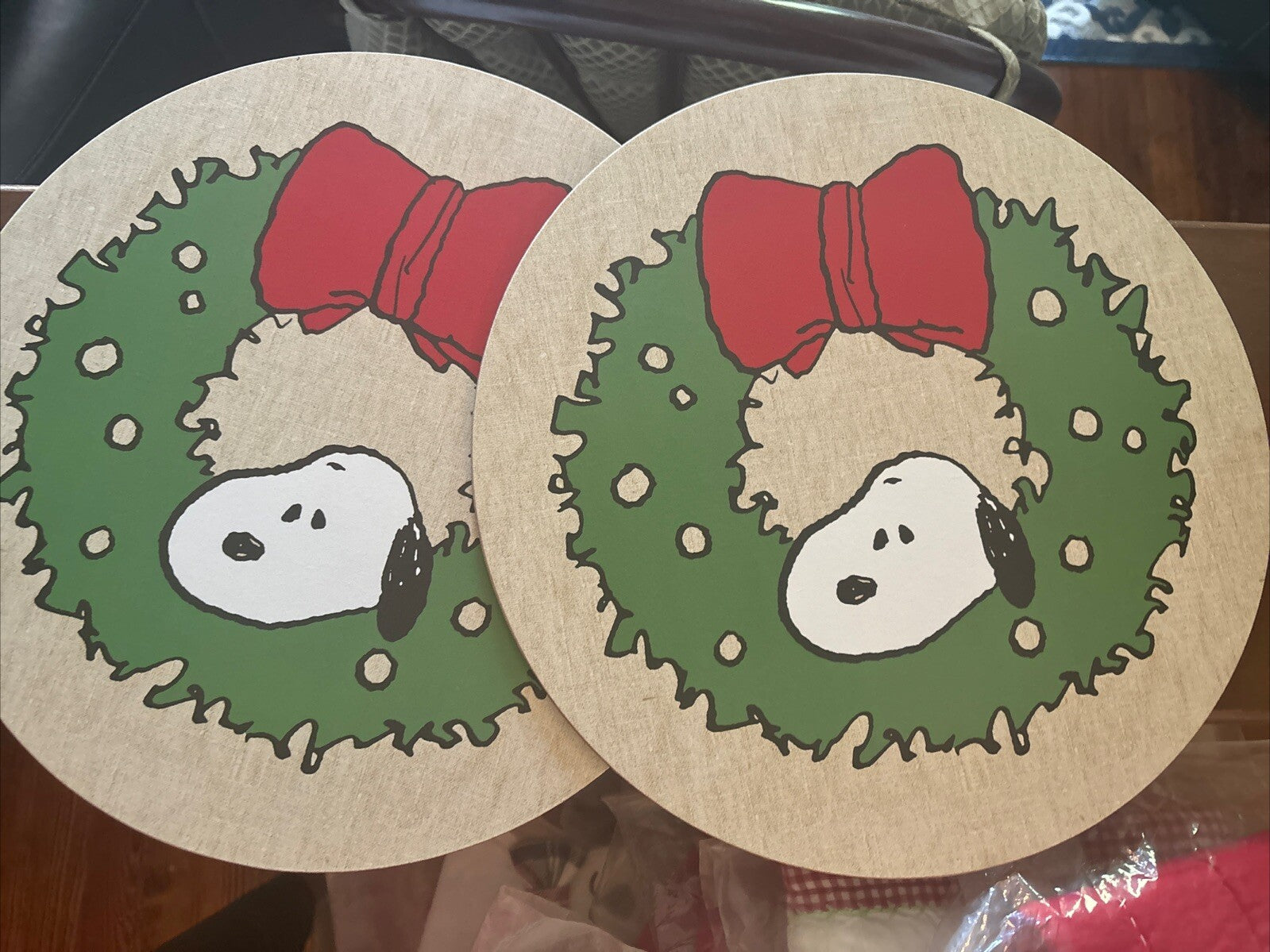 Pottery Barn Snoopy Disney Peanuts holiday Christmas party placemat kid SET 4 a