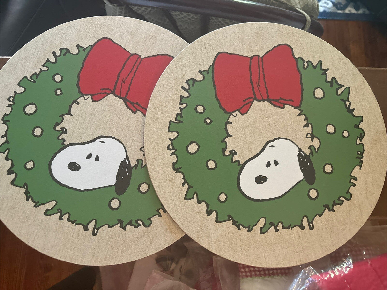 Pottery Barn Snoopy Disney Peanuts holiday Christmas party placemat kid SET 4 a