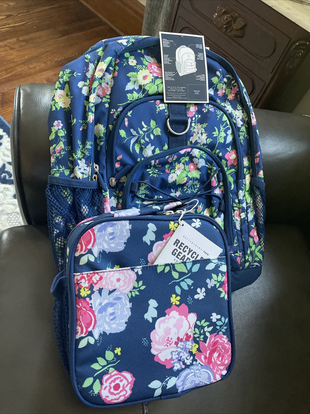 Pottery barn School Floral Large BACKPACK+Lunch Box flower teen bag girl kid .