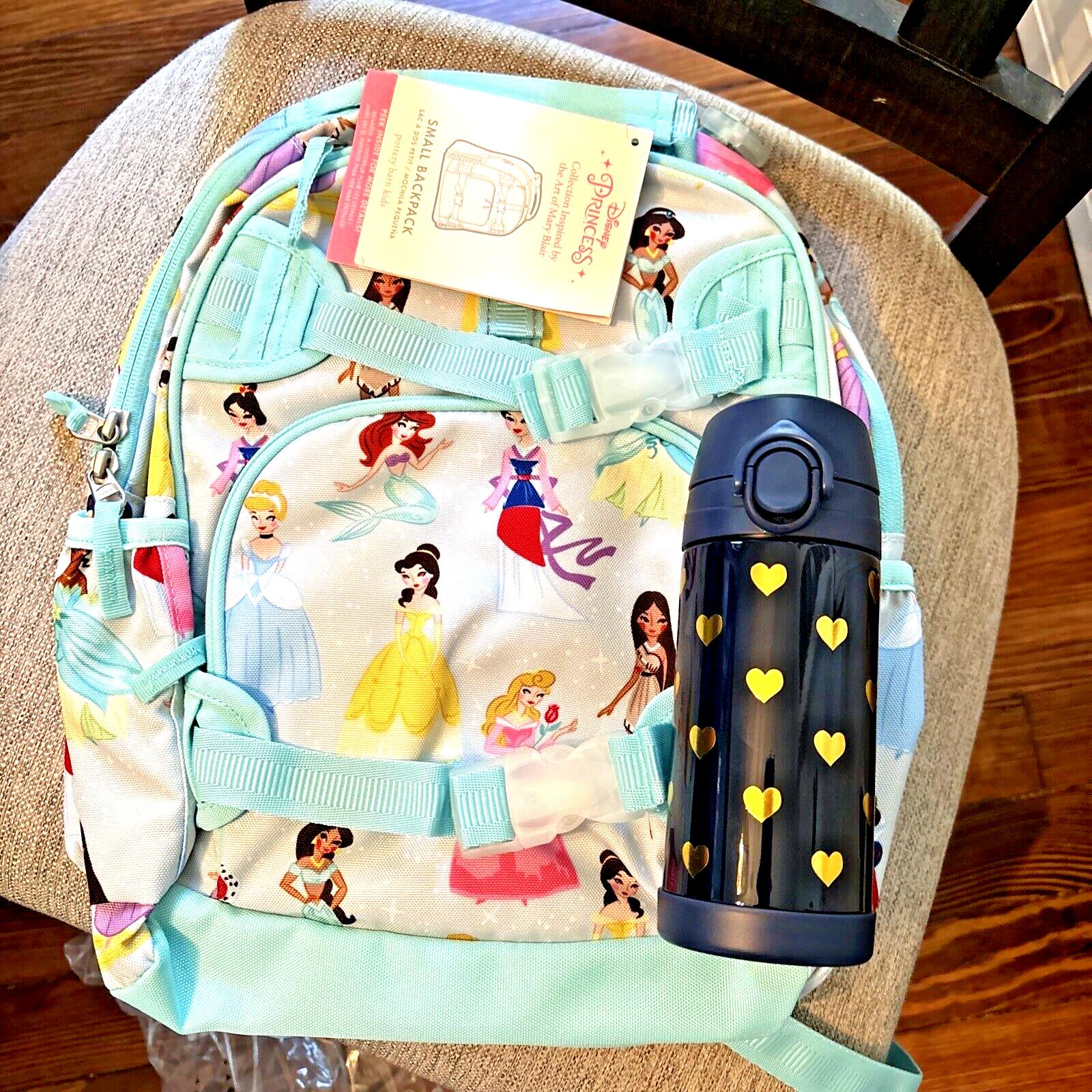 Pottery Barn School Disney BACKPACK princess+Water bottle heart Belle Travel .