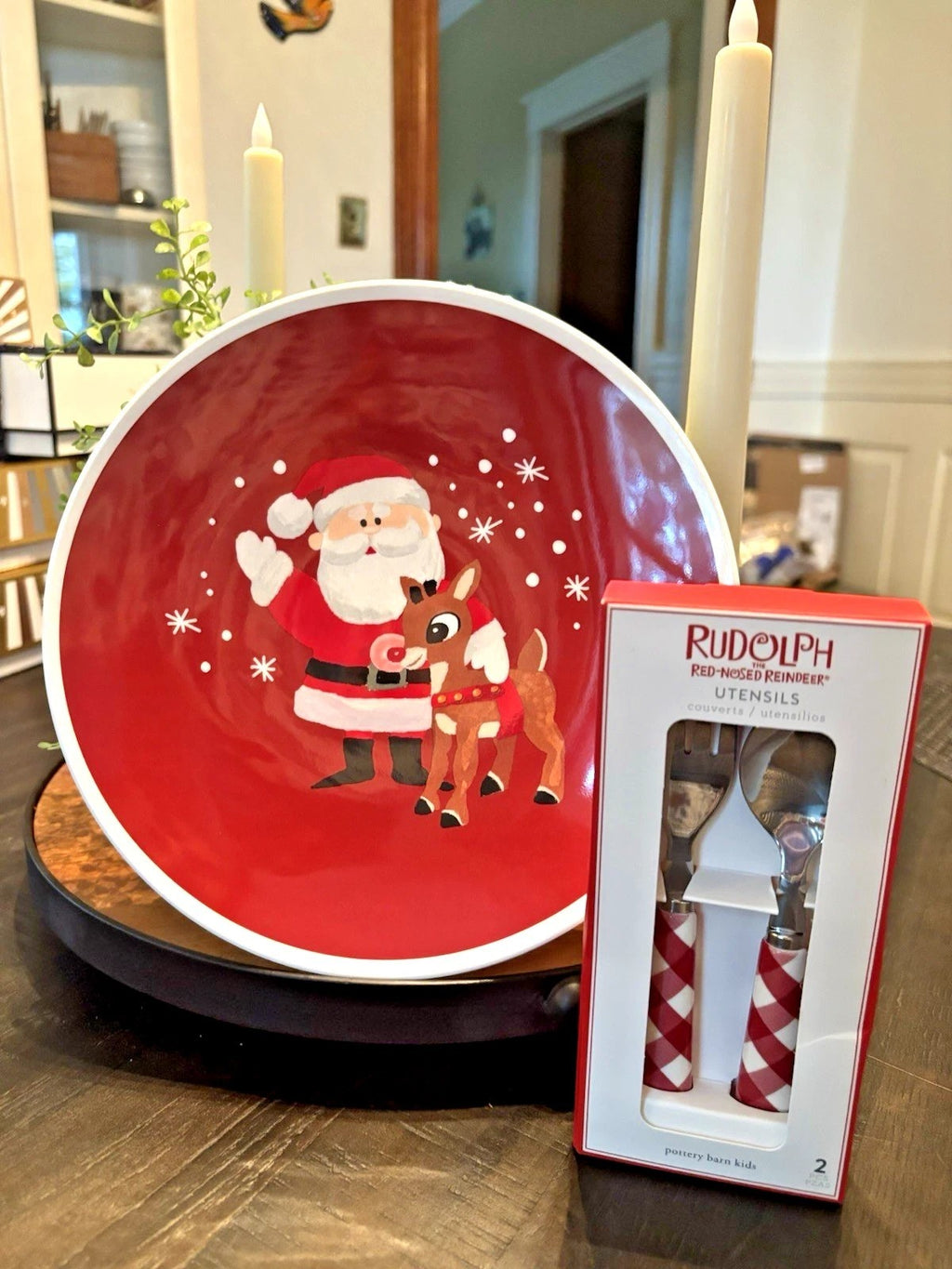 Pottery Barn holiday Christmas Rudolph santa party Disney dinner PLATE CUP SET 8