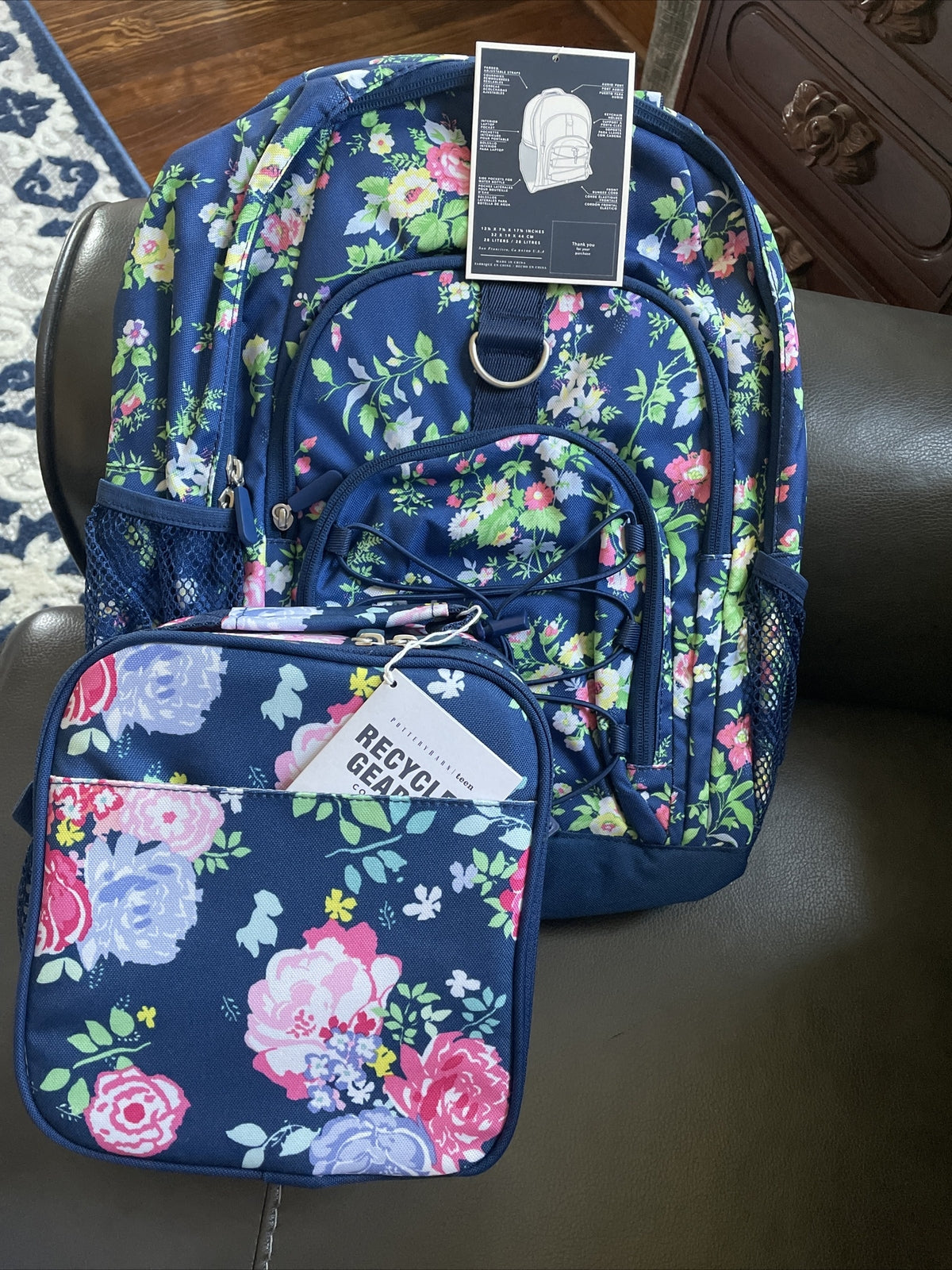 Pottery barn School Floral Large BACKPACK+Lunch Box flower teen bag girl kid .