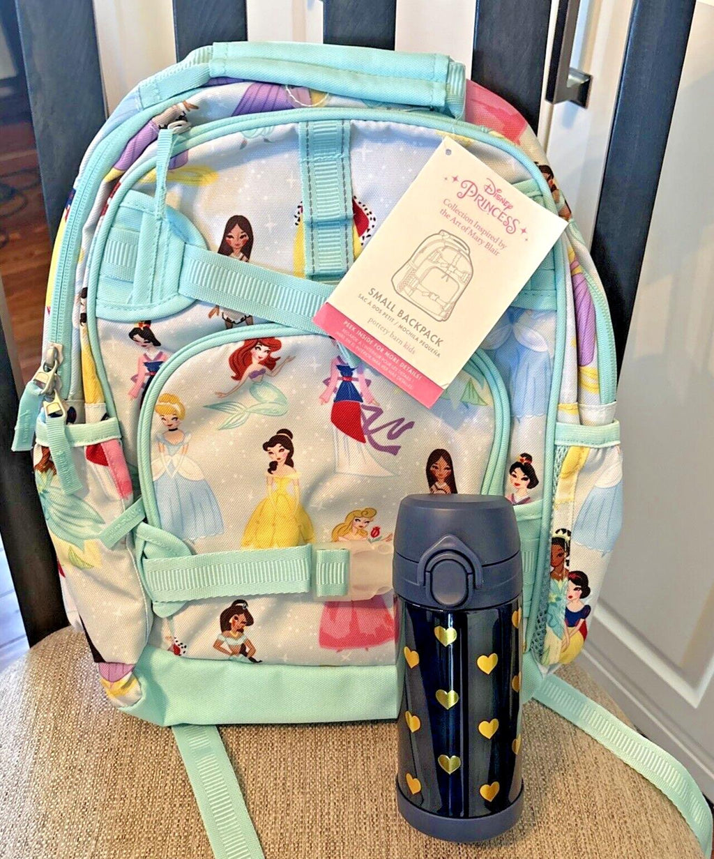Pottery Barn School Disney BACKPACK princess+Water bottle heart Belle Travel .