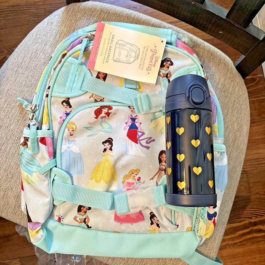 Pottery Barn School Disney BACKPACK princess+Water bottle heart Belle Travel .