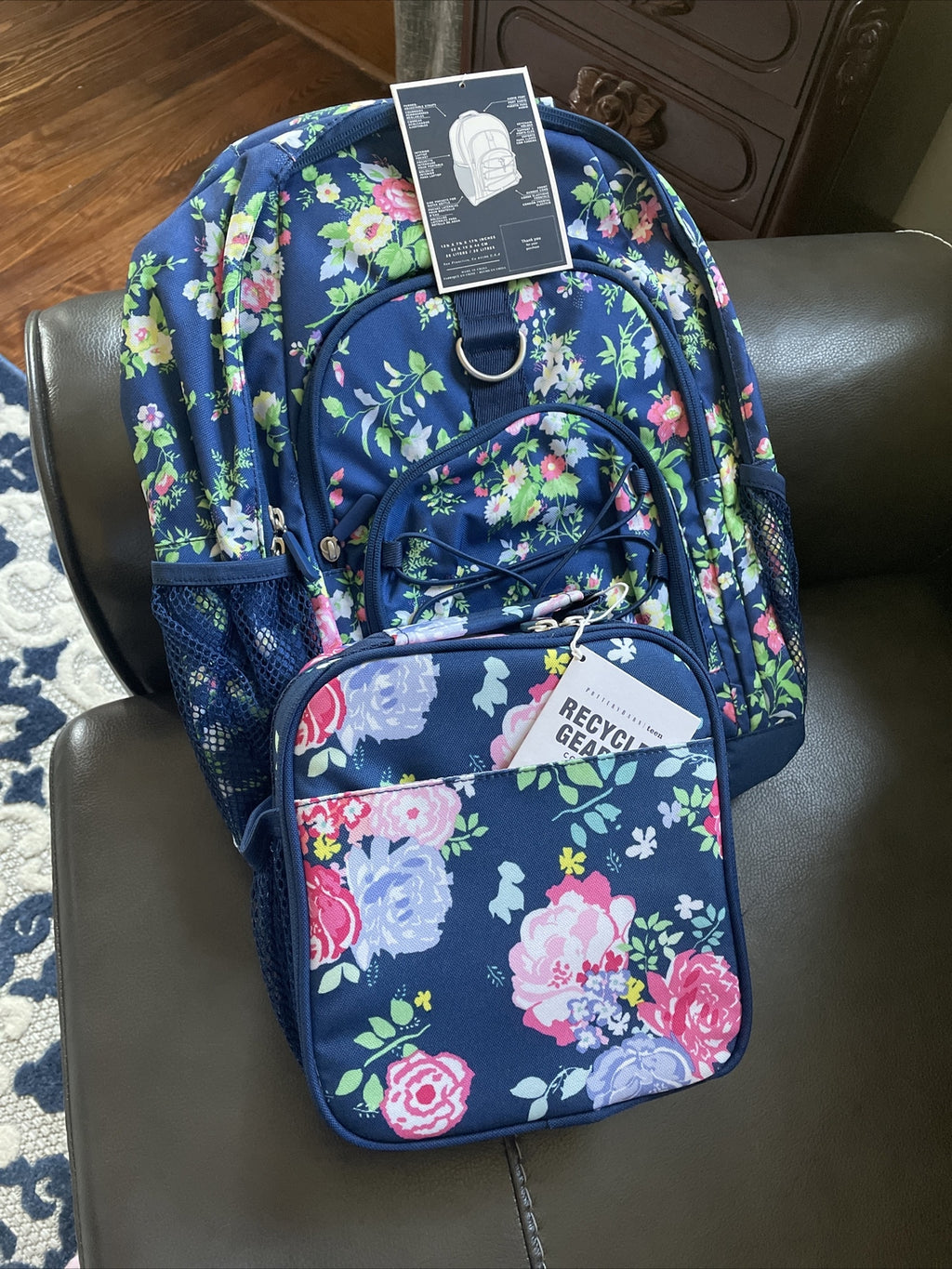 Pottery barn School Floral Large BACKPACK+Lunch Box flower teen bag girl kid .