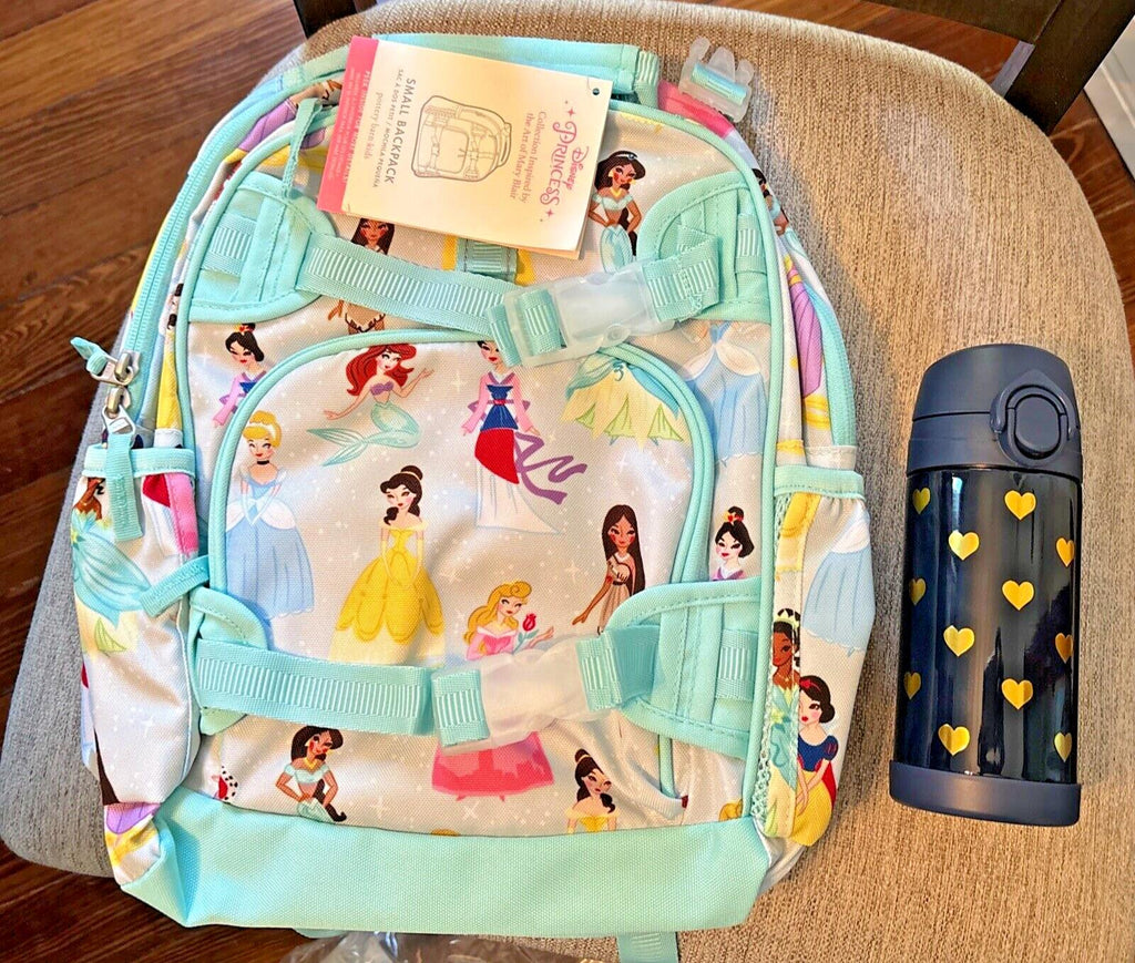Pottery Barn School Disney BACKPACK princess+Water bottle heart Belle Travel .