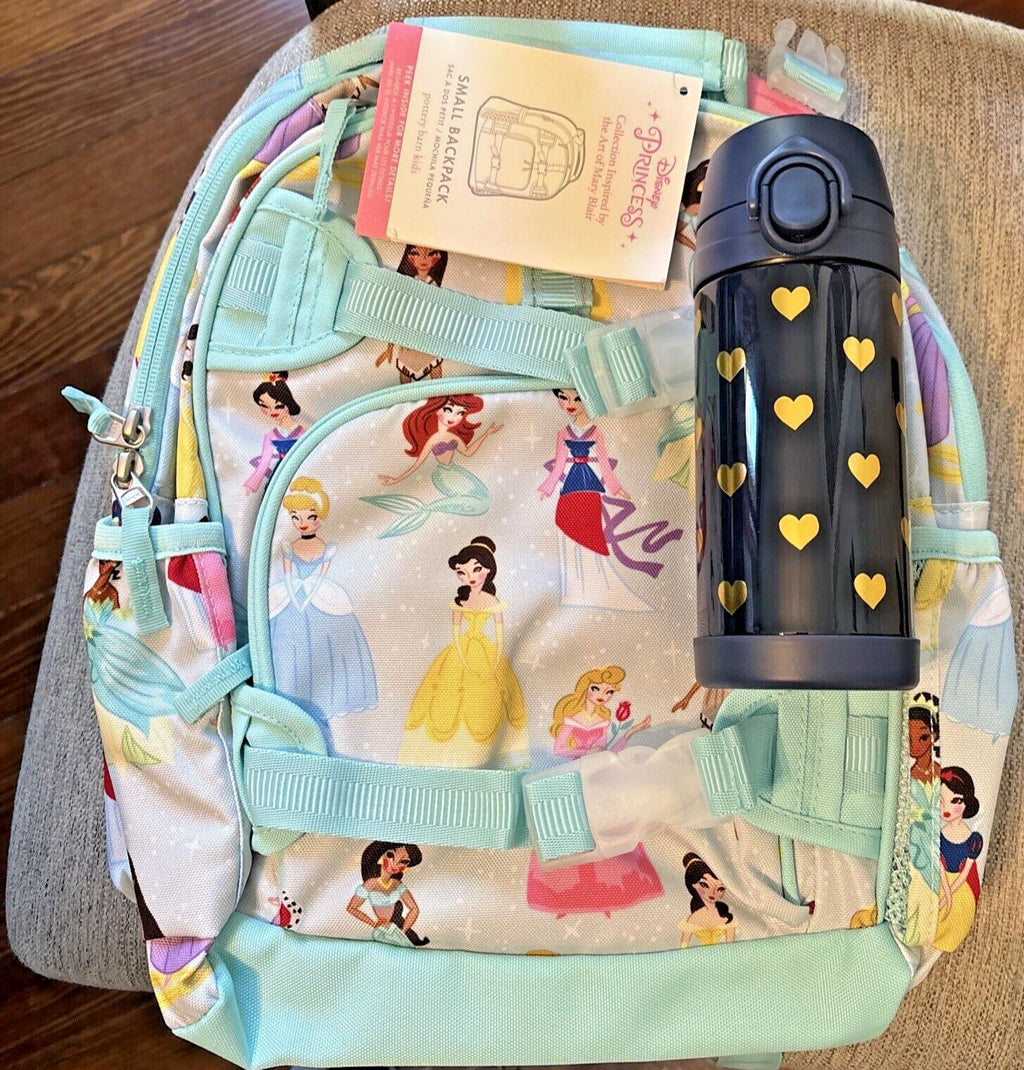 Pottery Barn School Disney BACKPACK princess+Water bottle heart Belle Travel .
