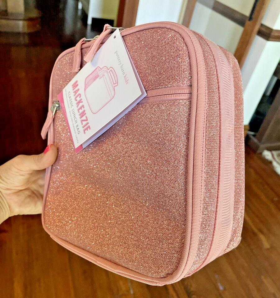 Pottery Barn School Glitter Rainbow pink Disney girl LUNCH BOX BAG+Utensil Set ]