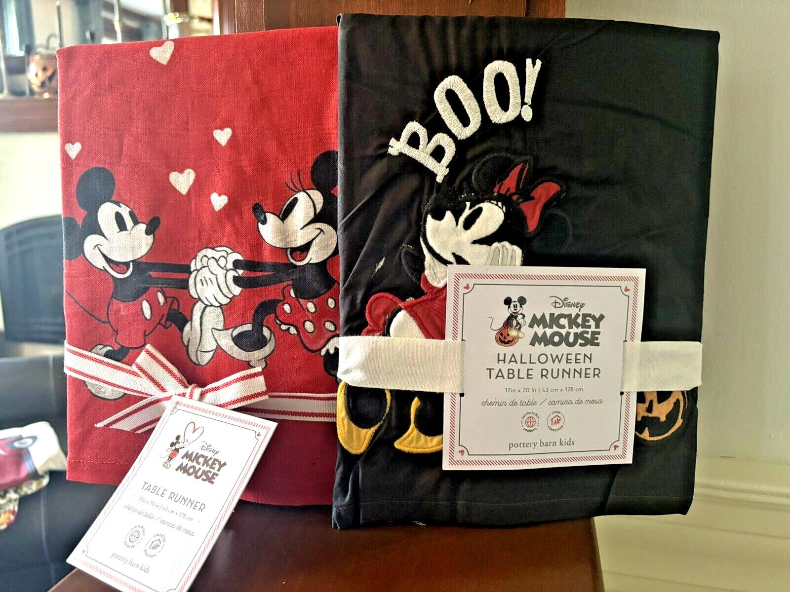 Disney Pottery Barn Mickey Mouse Holiday Table runner party halloween SET 2 n