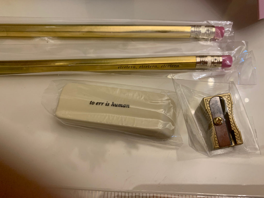Kate Spade School Pencil Case bag gold pencil eraser ruler girl college teen =