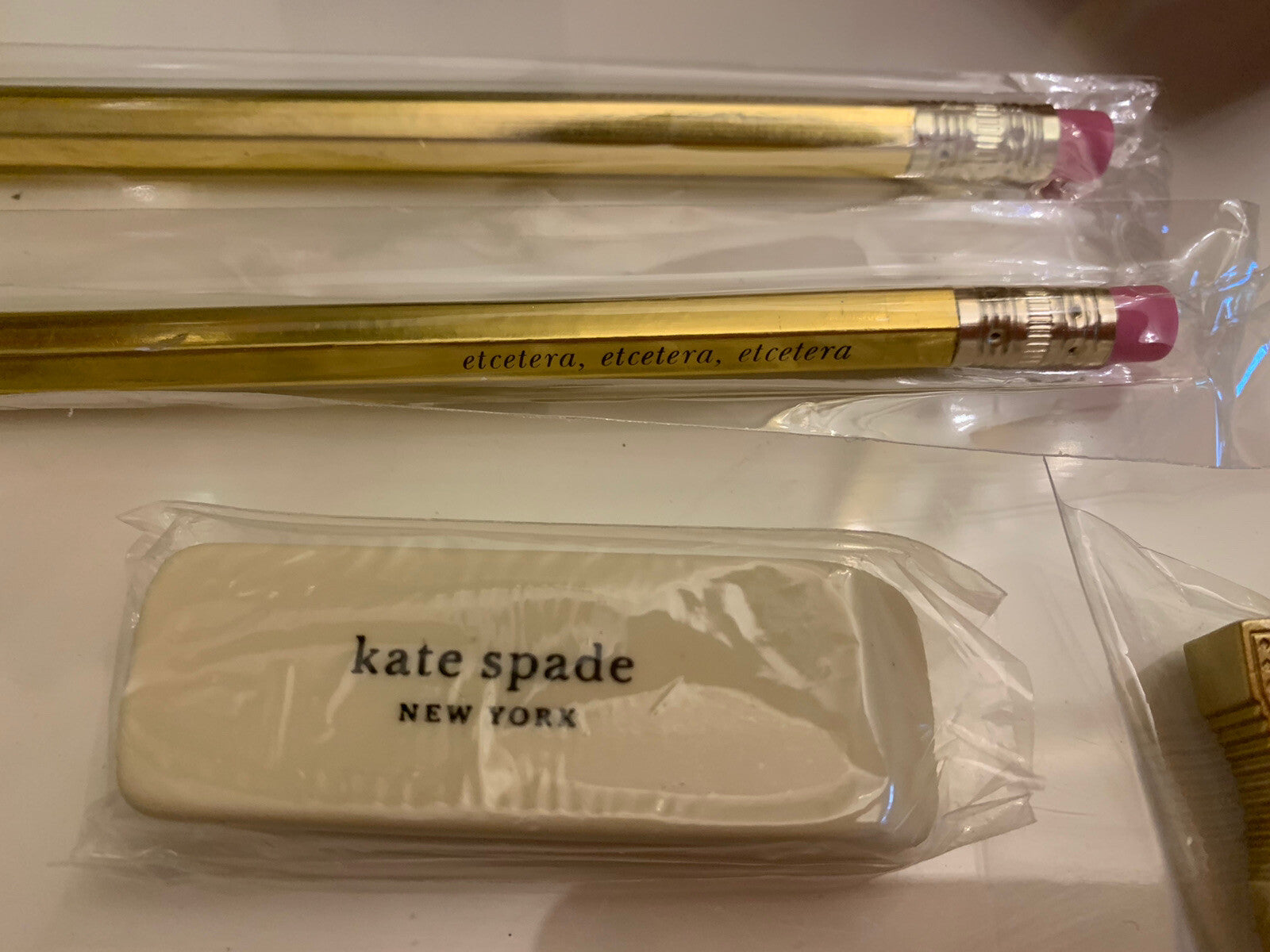 Kate Spade School Pencil Case bag gold pencil eraser ruler girl college teen =
