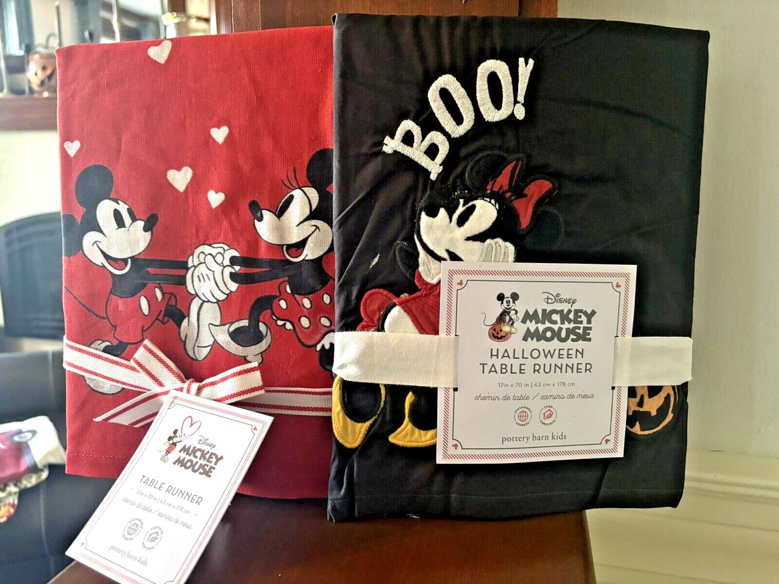 Disney Pottery Barn Mickey Mouse Holiday Table runner party halloween SET 2 n