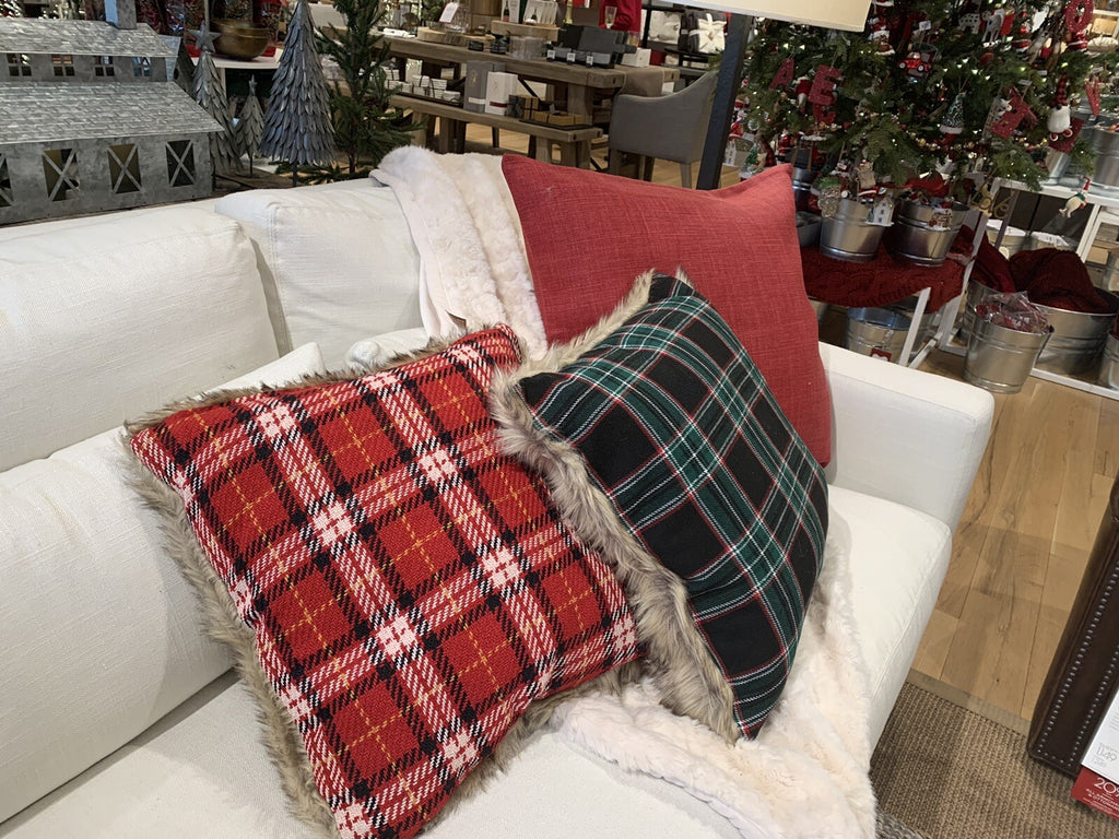 Pottery Barn holiday Plaid Pillow Cover Disney Fur party gift red Sham mom `