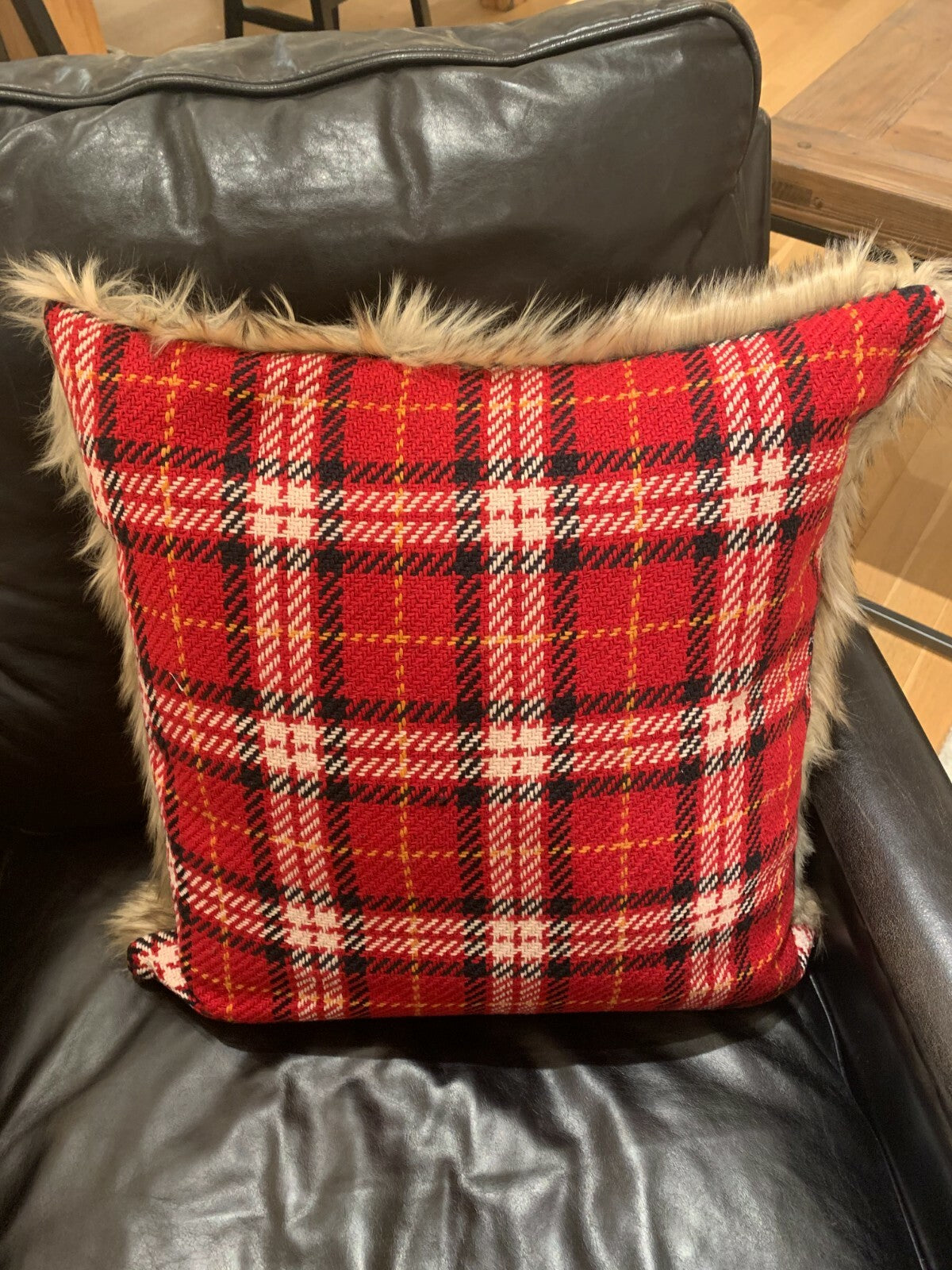 Pottery Barn holiday Plaid Pillow Cover Disney Fur party gift red Sham mom `