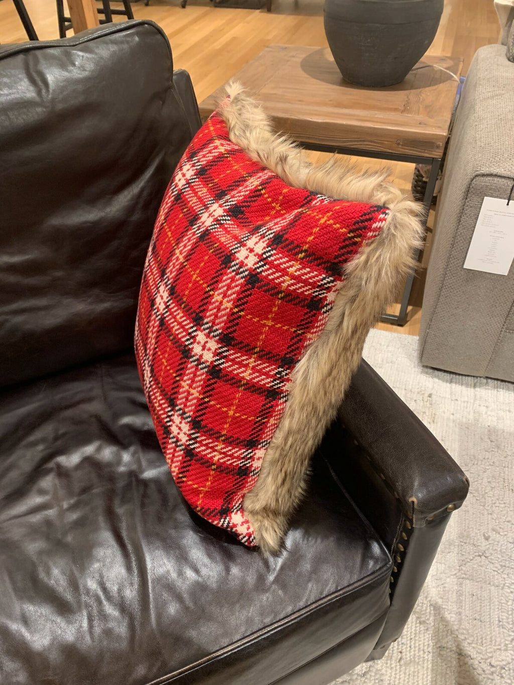 Pottery Barn holiday Plaid Pillow Cover Disney Fur party gift red Sham mom `