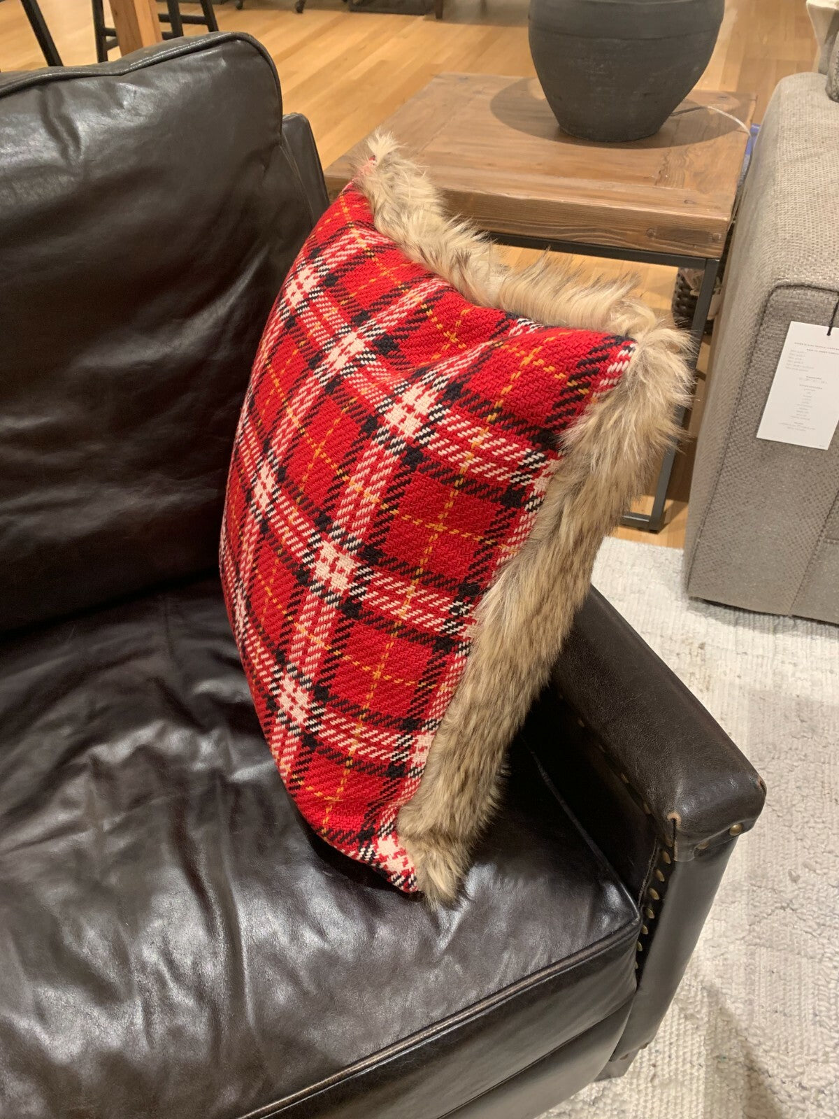 Pottery Barn holiday Plaid Pillow Cover Disney Fur party gift red Sham mom `