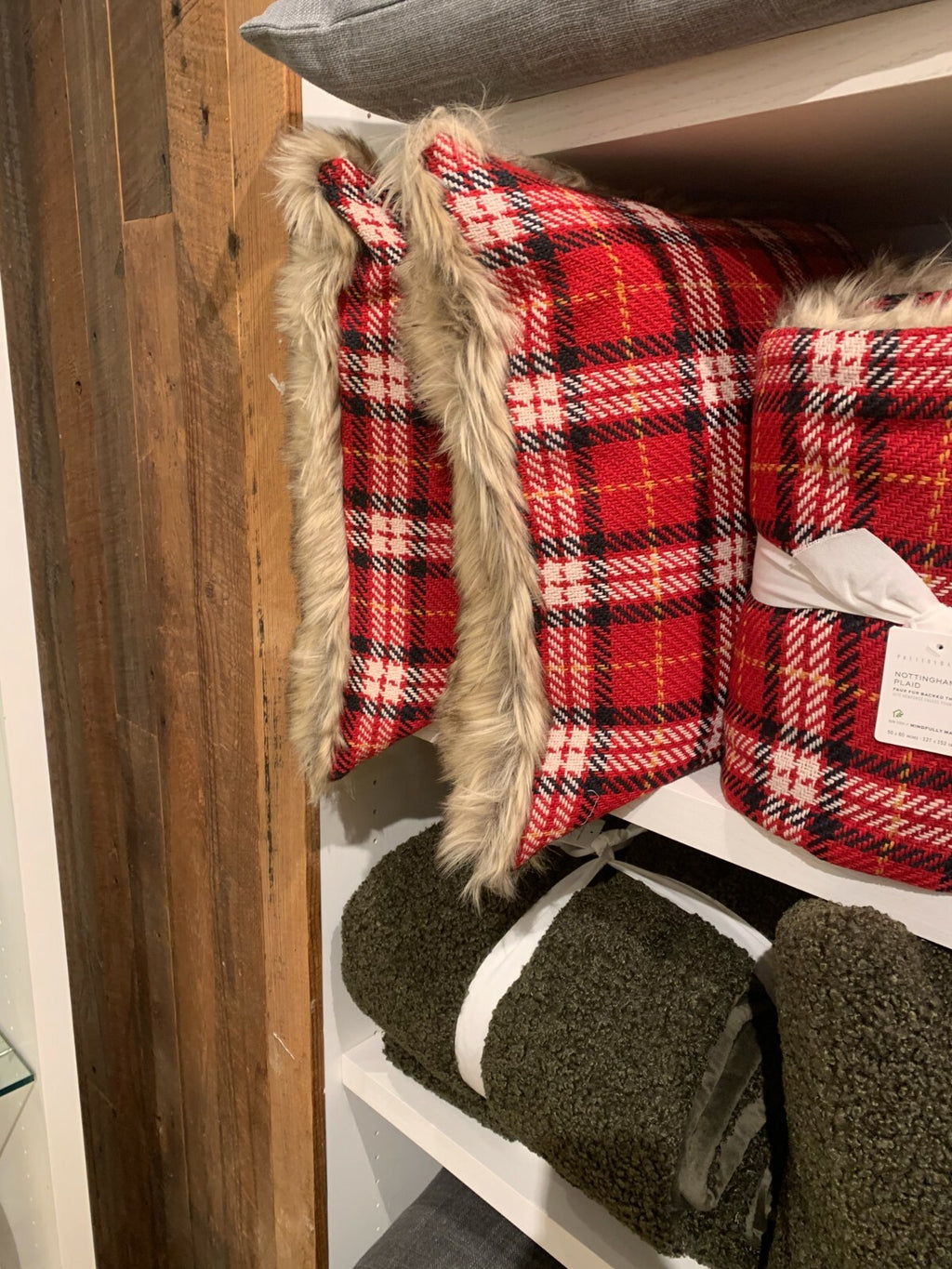 Pottery Barn holiday Plaid Pillow Cover Disney Fur party gift red Sham mom `