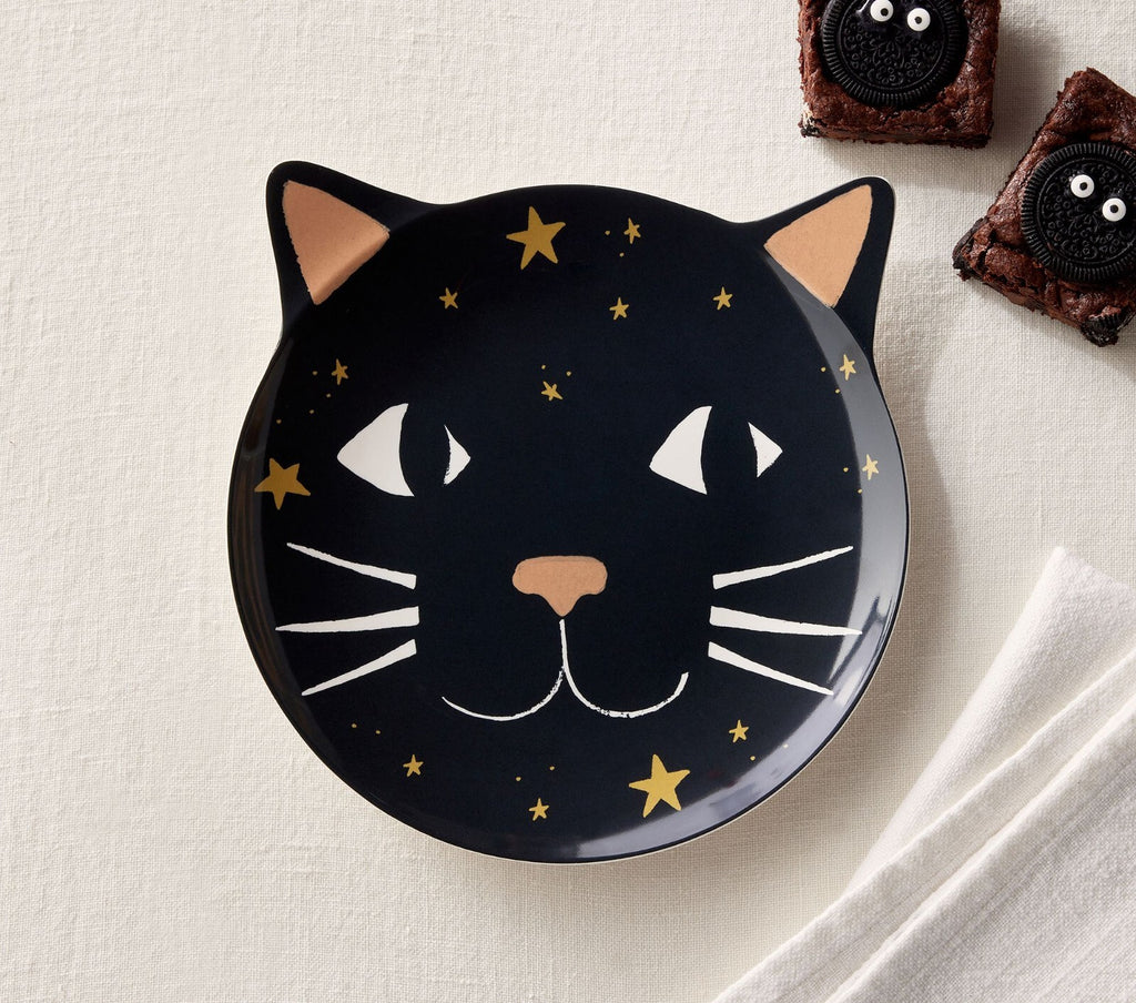 Pottery Barn Halloween PLATE+ UTENSI+CUP Holiday party black cat Dinner SET 12 -