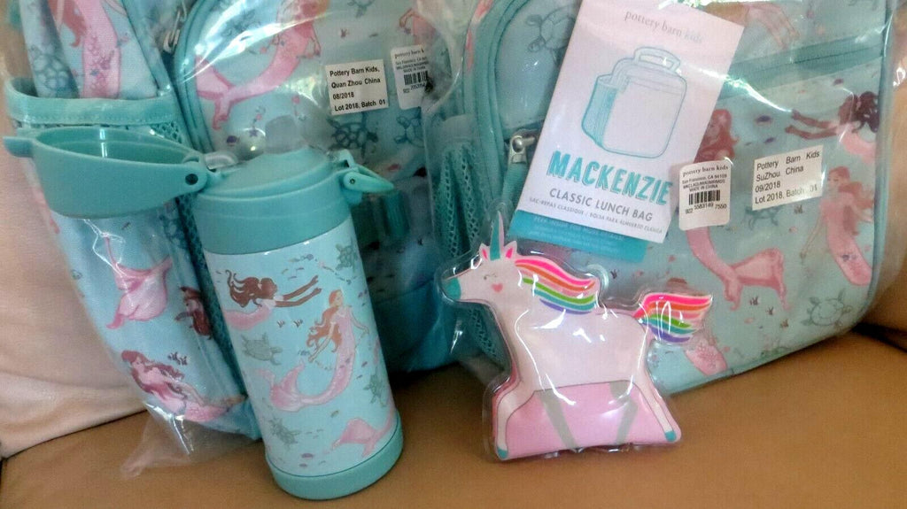 Pottery Barn kids school Disney Mermaid LARGE Backpack LUNCH WATER Travel girl .