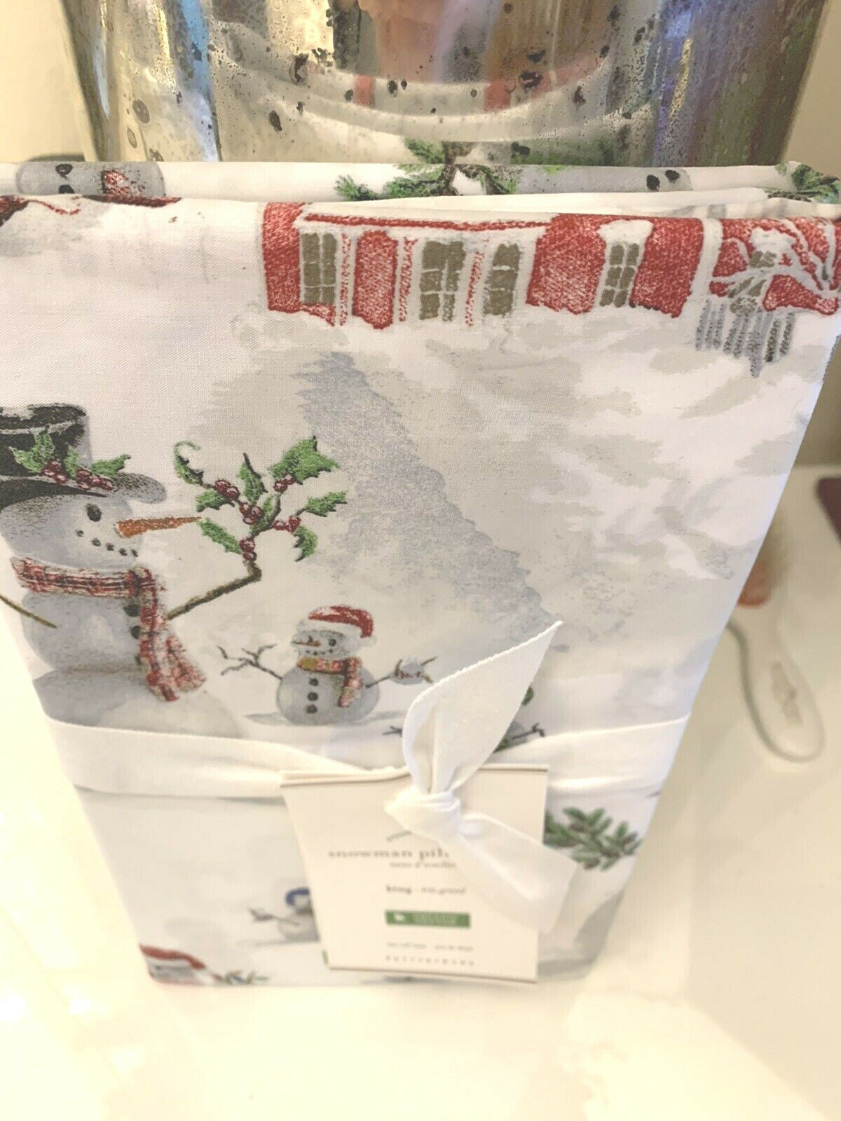 Pottery Barn holiday KING pillowcase Christmas Snowman Kid Winter Disney SET 2 y