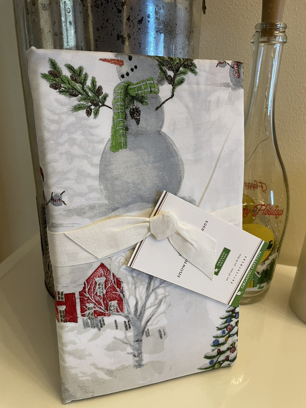 Pottery Barn holiday KING pillowcase Christmas Snowman Kid Winter Disney SET 2 y
