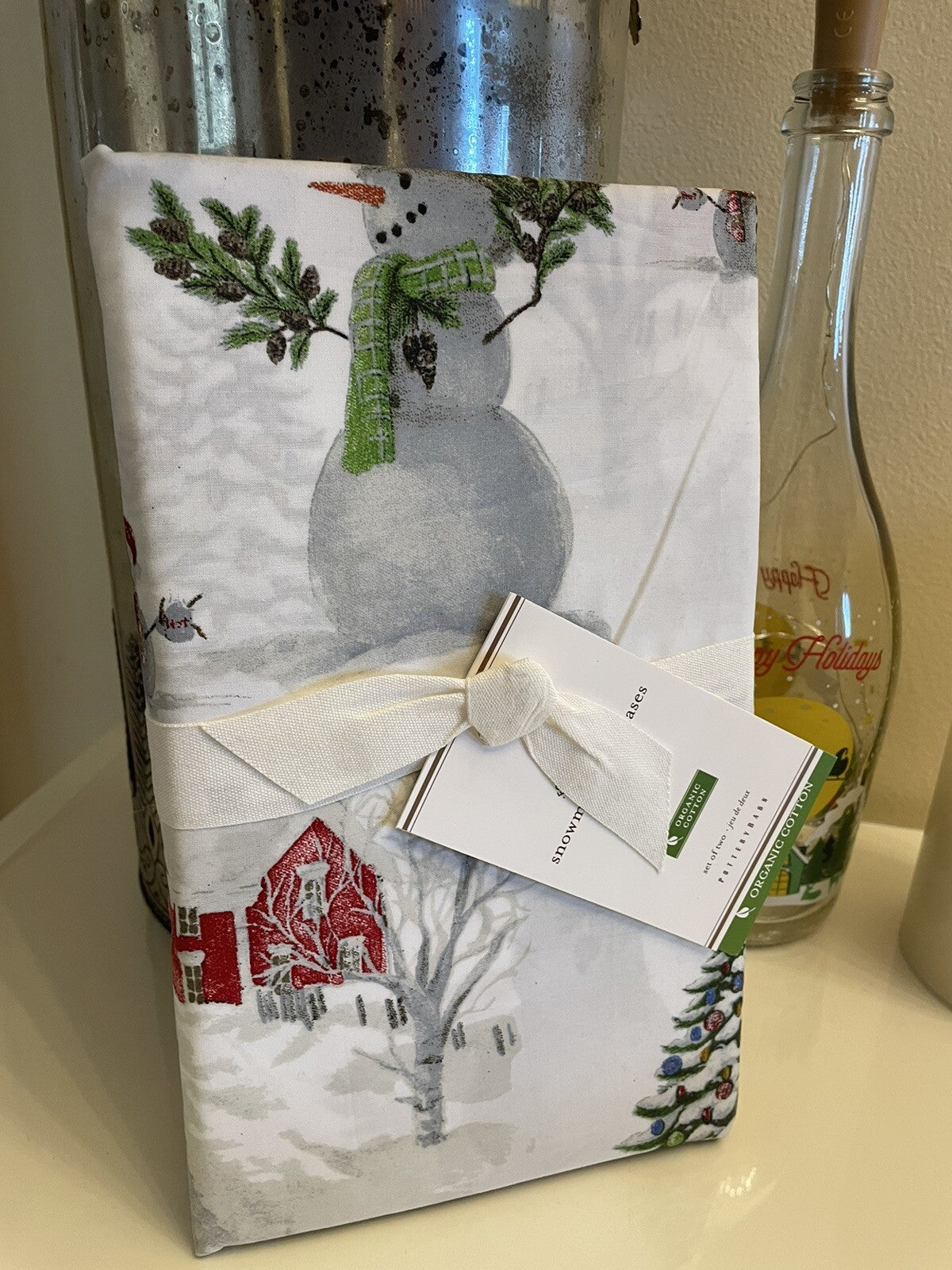 Pottery Barn holiday KING pillowcase Christmas Snowman Kid Winter Disney SET 2 y