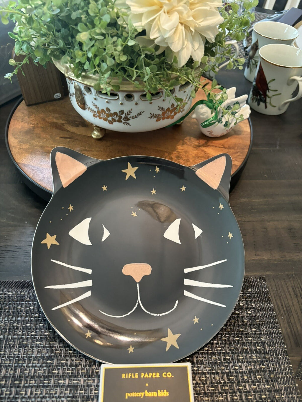 Pottery Barn Halloween PLATE+ UTENSI+CUP Holiday party black cat Dinner SET 12 -