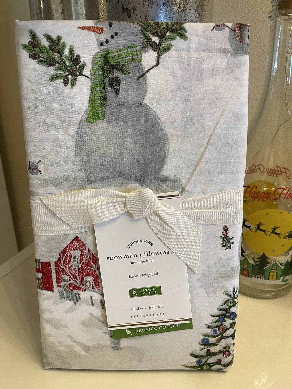Pottery Barn holiday KING pillowcase Christmas Snowman Kid Winter Disney SET 2 y